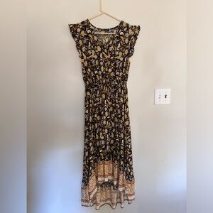 Floral Midi V neck ruffle sleeve maxi dress